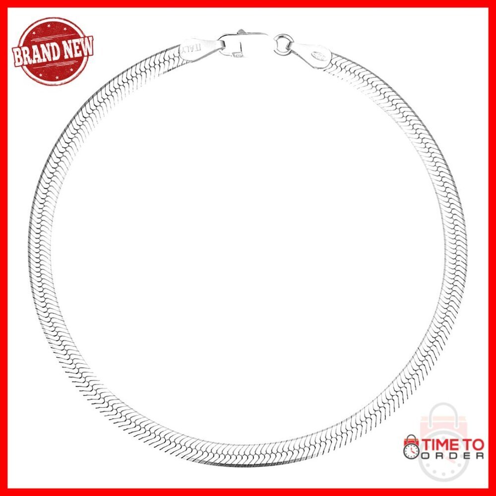 Sterling Silver Herringbone Chain Bracelet 18 Inch Lobster Clasp Unisex
